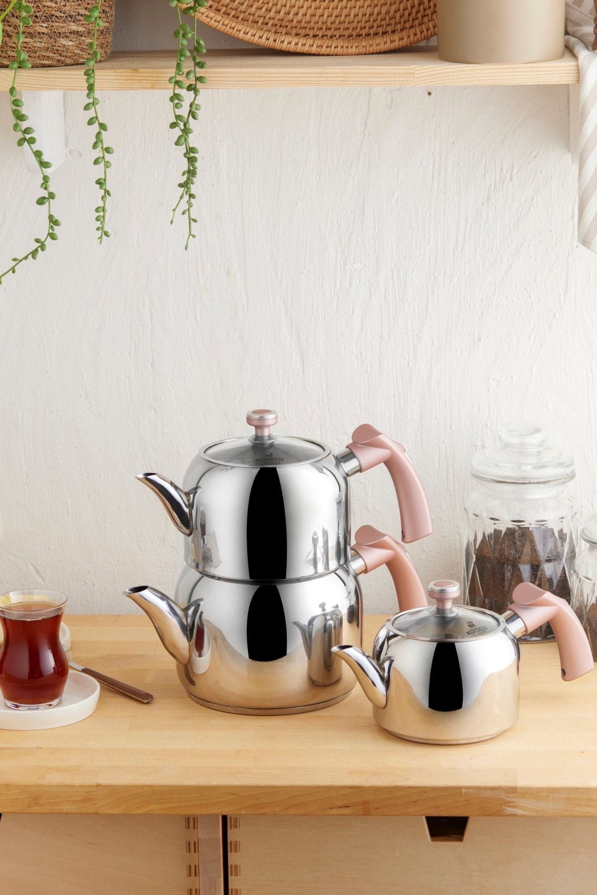 Karaca Tres 3-Piece Maxi Teapot Set with induction Base, Rosegold - MALLTURK
