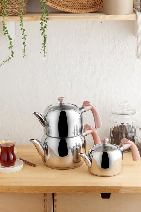 Karaca Tres 3-Piece Maxi Teapot Set with induction Base, Rosegold - MALLTURK