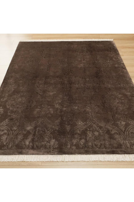 Halicizade Hand-Woven Damask Pattern Brown Bambu Rug