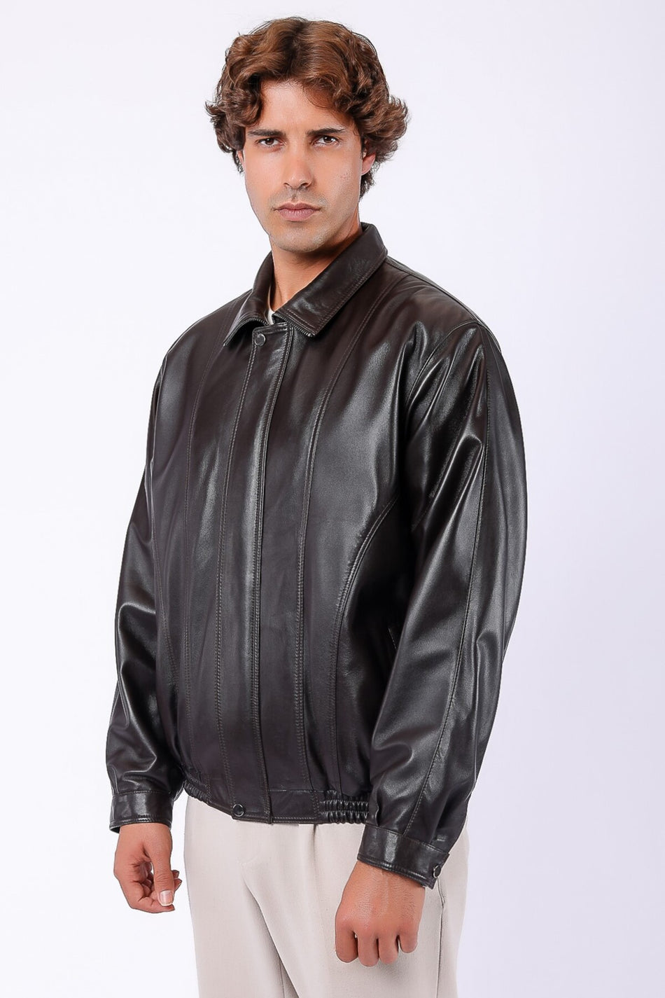 Sobretudo de cabedal genuíno oversize cor de café Leather Club