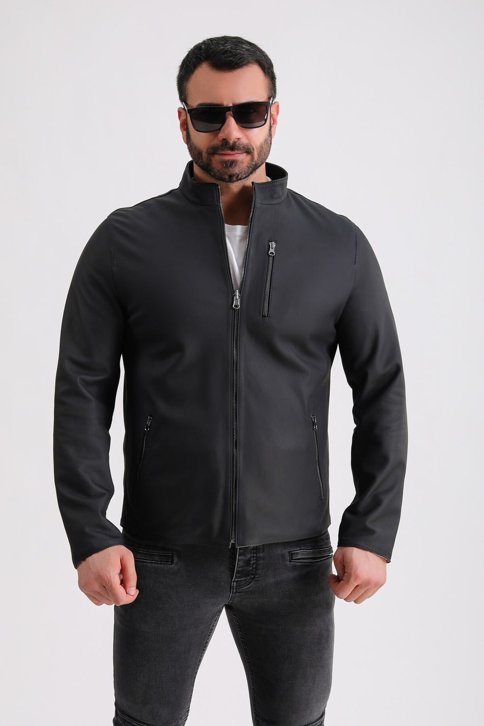 Giacca reversibile in taffetà nera e beige in pelle Leather Club