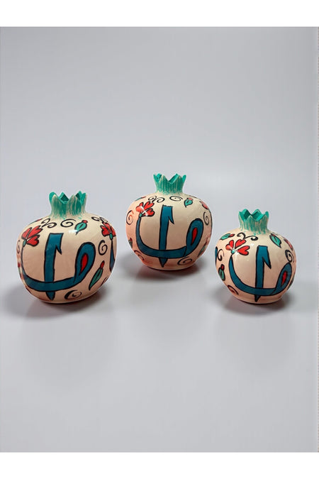 YOOS Handmade Brush Craftsmanship Vav and Elif Patterned 3-Piece Ceramic Pomegranate Set - MALLTURK