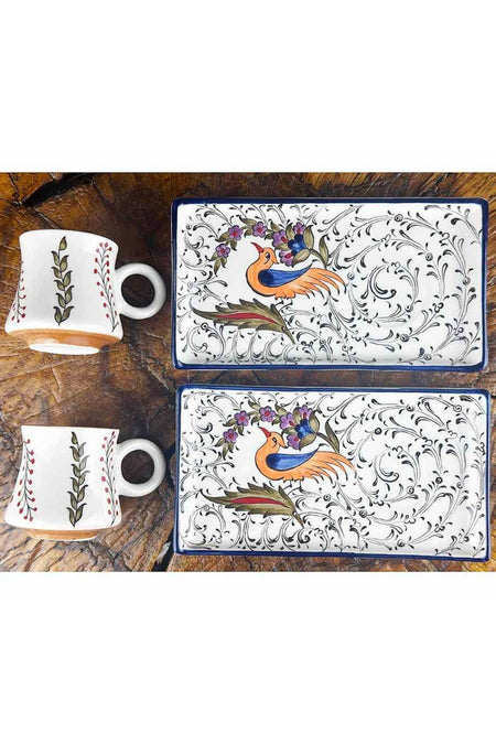 Cini Evi Paradise Bird Composition Iznik Style Coffee Serving Set - MALLTURK