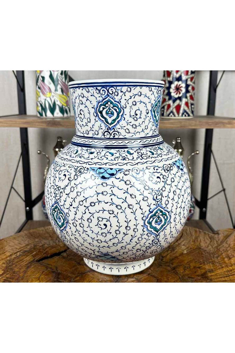 Cini Evi Golden Horn Motif Iznik Tile Shah Vase - MALLTURK