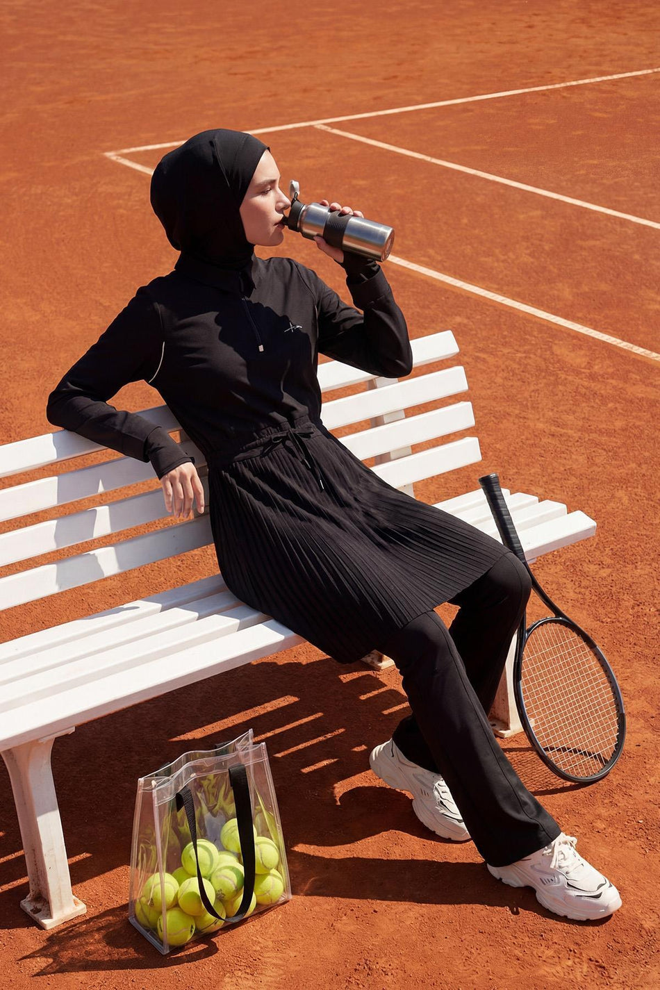 Hasema Active H-Per Fit Pleated Black Modest Tennis Top ACT-41