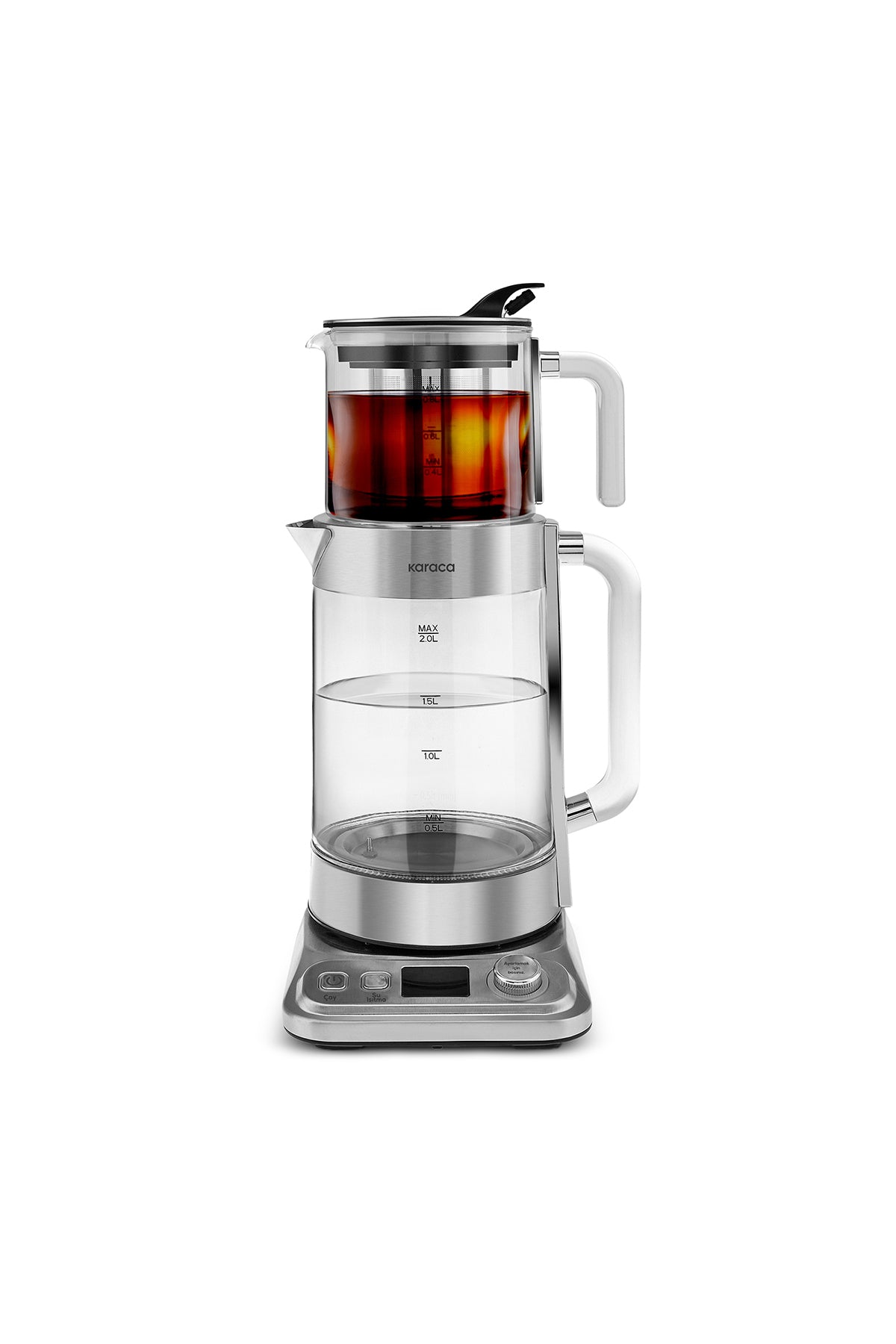 Karaca x Refika Gonlubol XL Glass Tea Maker Chrome - MALLTURK