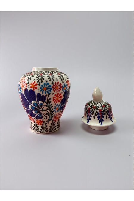 YOOS Handmade Embossed and Lace Work 25cm Carnation Motif White Shah Cube Ceramic Vase - MALLTURK