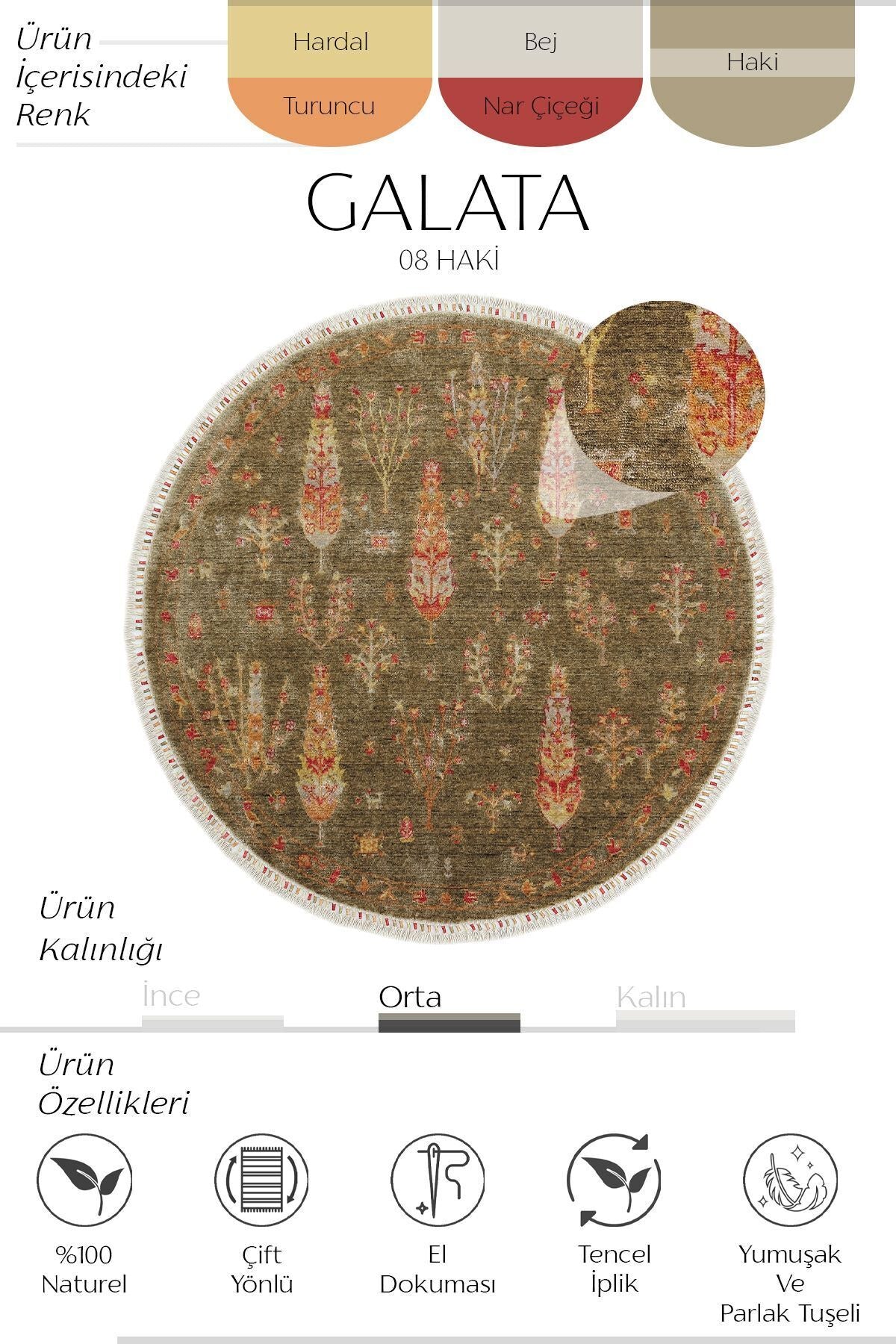 Cool Hali Galata 08 Khaki Carpet Living Room Carpet Bohemian Scandinavian Carpet Bamboo Carpet Handwoven Round Hallway Carpet - MALLTURK