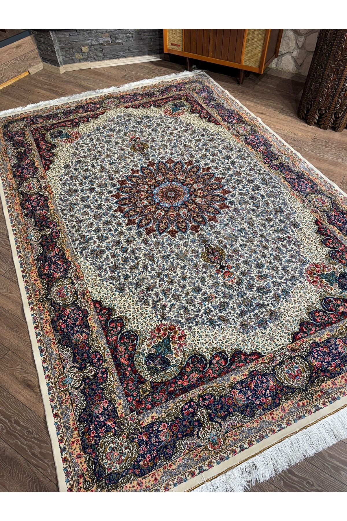 Rustikev Iranian Silk Peacock Rug