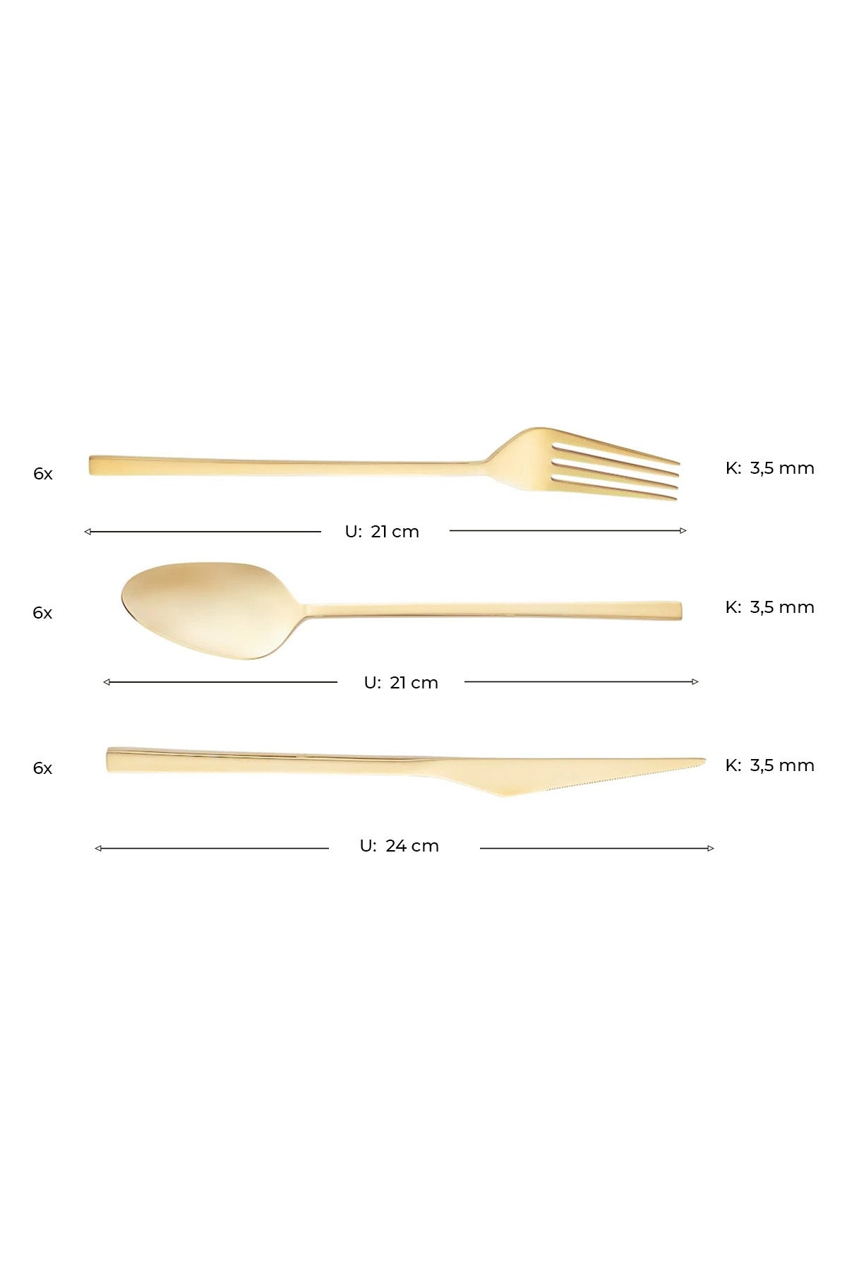 Emsan alba 18 Piece 6 Place Setting parlak gold tatli Boxed Flatware Set - MALLTURK