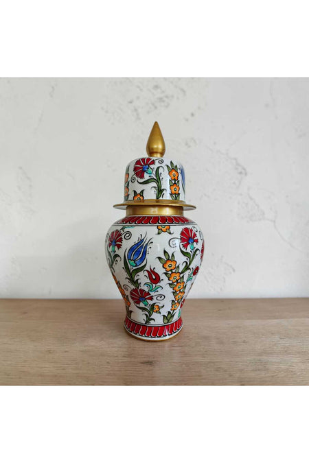 Sema Cini Handmade Ceramic 25 cm Gold Gilded Decorated Shahkup Vase - MALLTURK