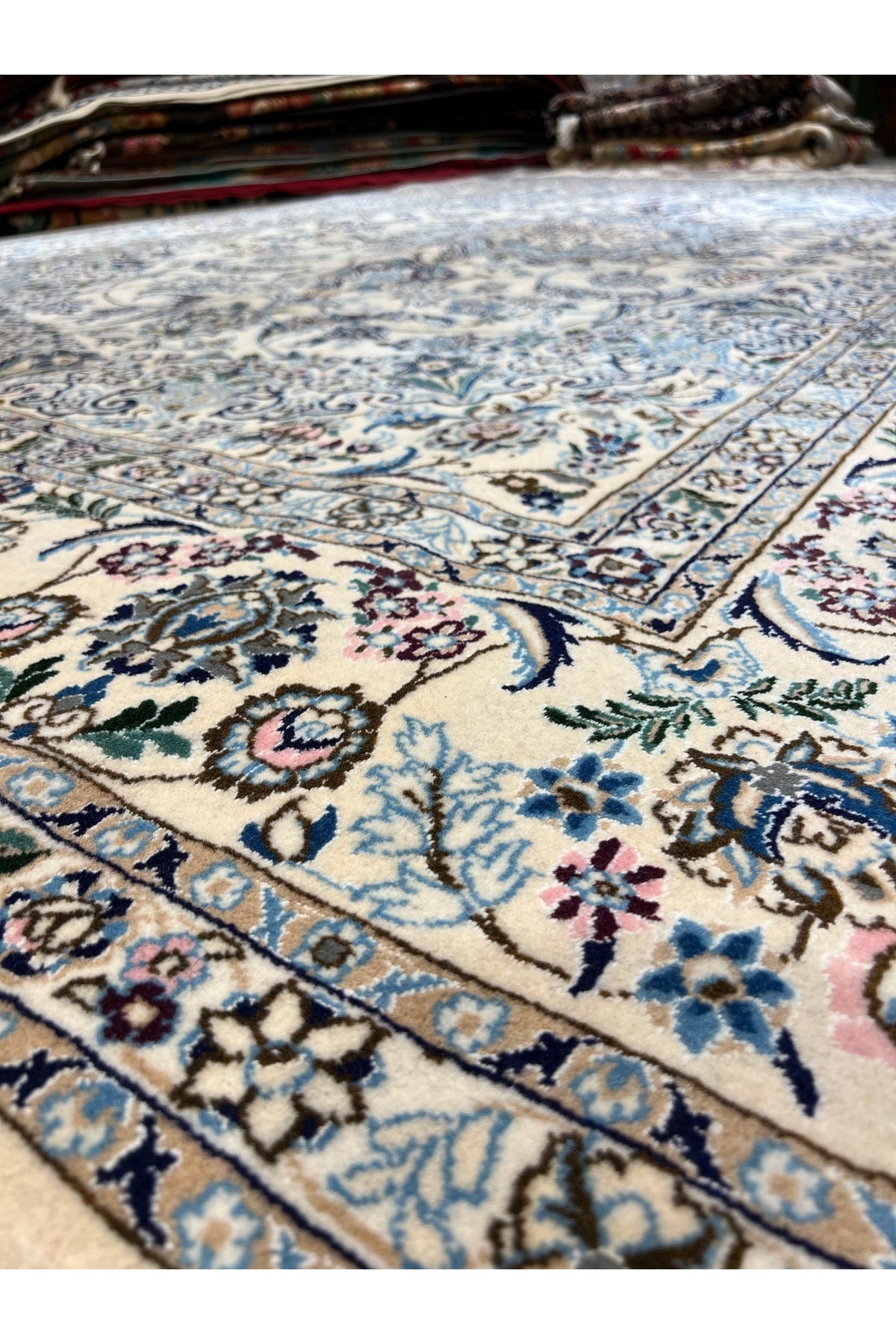 RD RAMAZAN DAG Hand Rug Art Hand-Woven Iranian Nain Rug Premium Quality Wool Blend Size 290x200 - MALLTURK