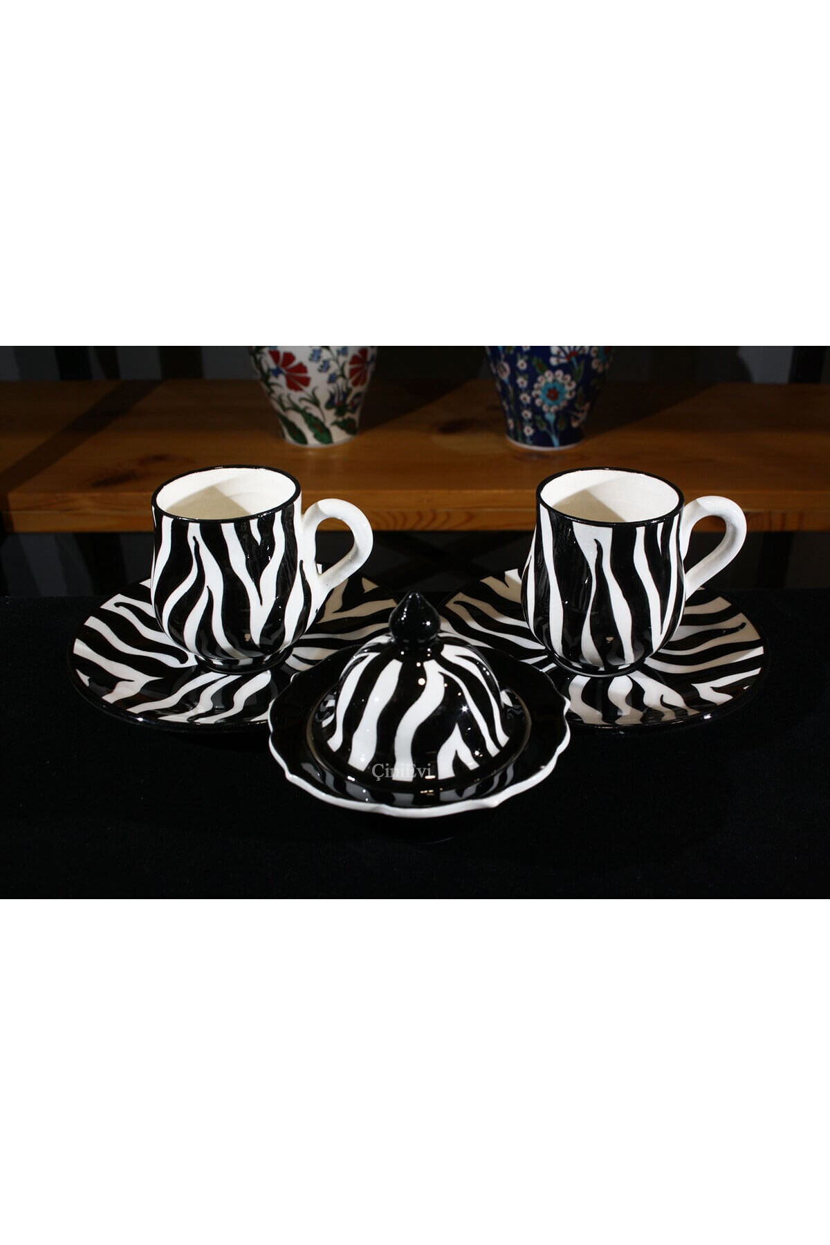 Cini Evi Black and White 2-Piece Coffee Set - MALLTURK