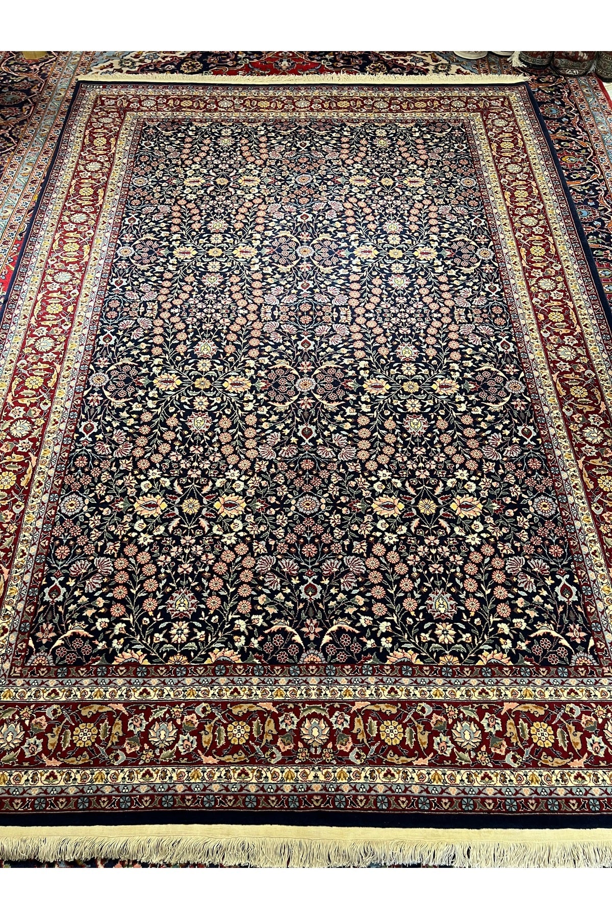 RD RAMAZAN DAG Hand Rug Art Hand-Woven Hereke Rug Signed Seven Mountains Flower Premium Quality Size 290x202 - MALLTURK