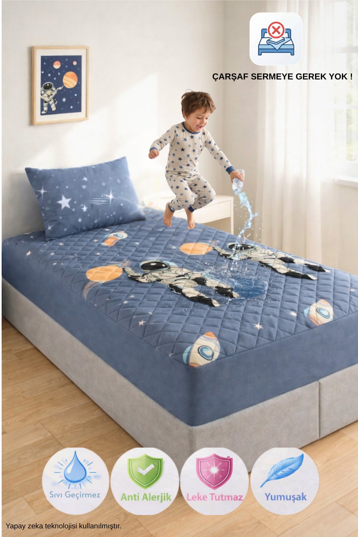 Formeya Astronot Desen Waterproof Quilted Fitted Mattress Protector - MALLTURK