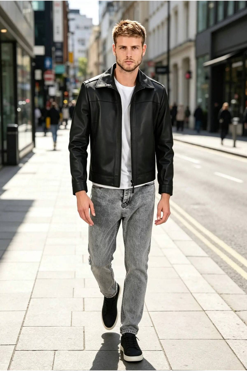ALIN Leo Men's Genuine Leather Casual Jacket Black