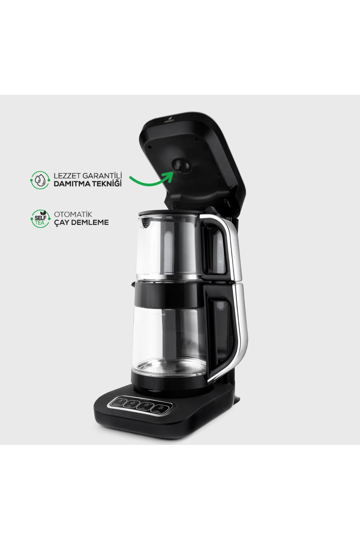Karaca Tea Lover Robotea Pro 4 in 1 Talking Automatic Glass Tea Maker Water Heater 2500W Black Chrome - MALLTURK