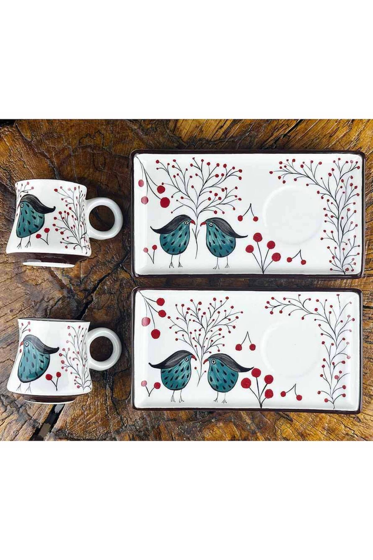 Cini Evi Wisdom & Serenity Bird Iznik Tile Coffee Serving Set - MALLTURK