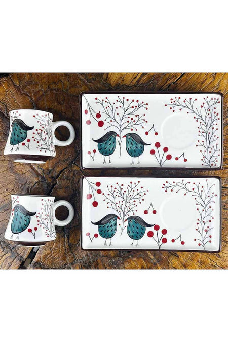 Cini Evi Wisdom & Serenity Bird Iznik Tile Coffee Serving Set - MALLTURK