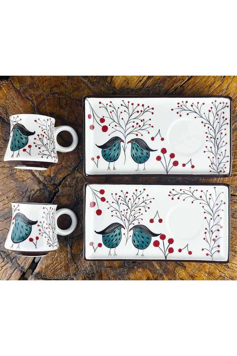 Cini Evi Wisdom & Serenity Bird Iznik Tile Coffee Serving Set - MALLTURK