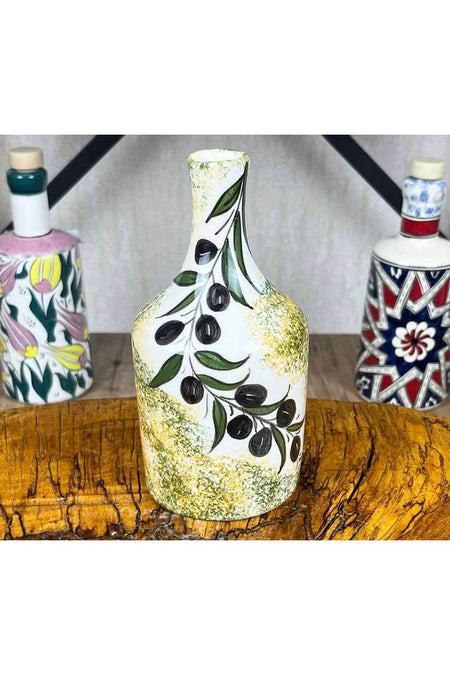 Cini Evi Natural Dokulu Olive Branch Patterned Handmade Olive Oil Bottle 410 ml - MALLTURK