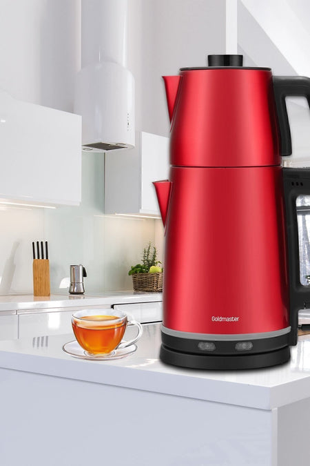GoldMaster Chaidem XL 2200 Watt Stainless Steel Drip-Proof Tea Maker and Kettle, Red - MALLTURK