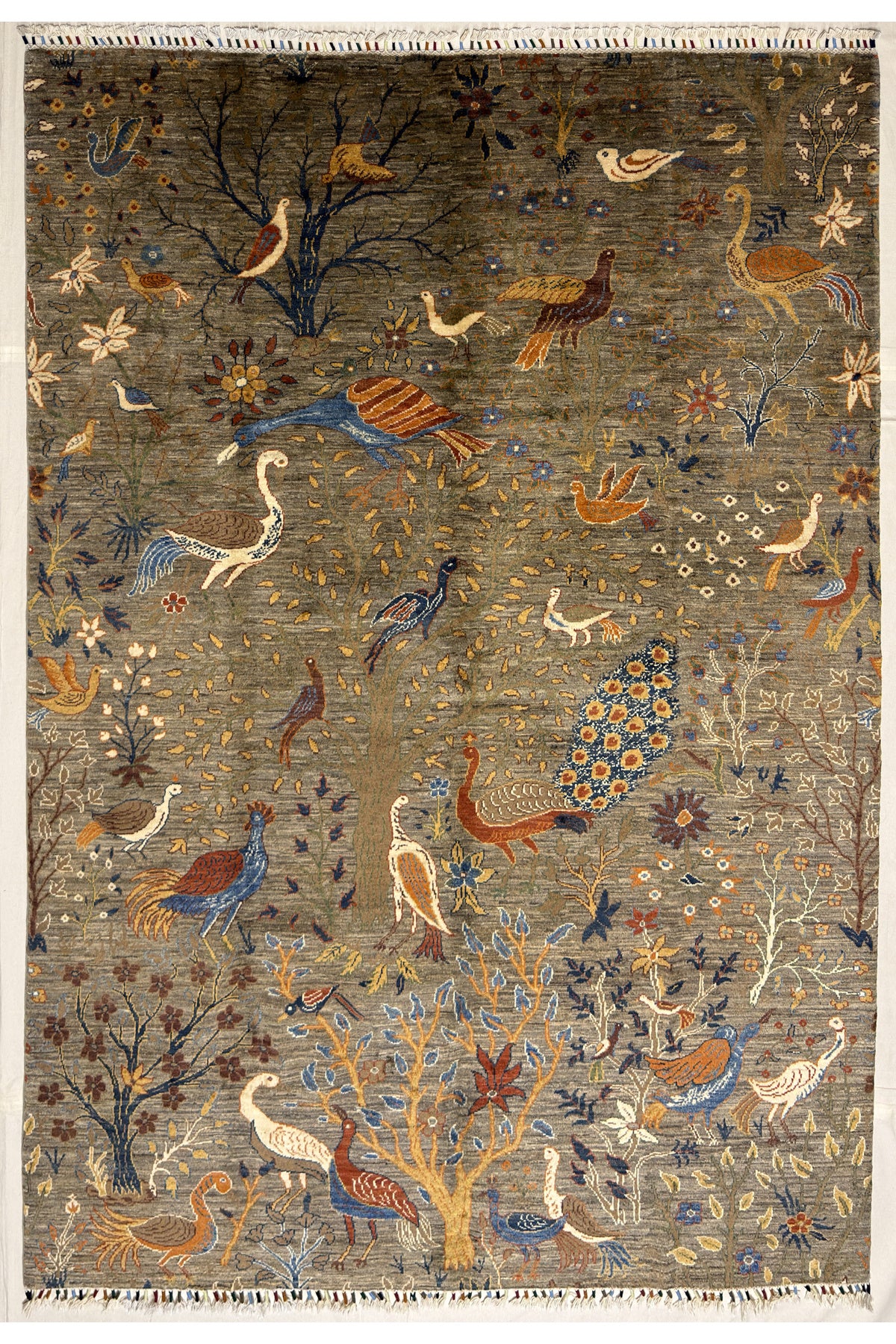 Afghan Rug Hand-Woven Kus Pattern 100% Wool Natural Dye Handicraft ile Elegant Design