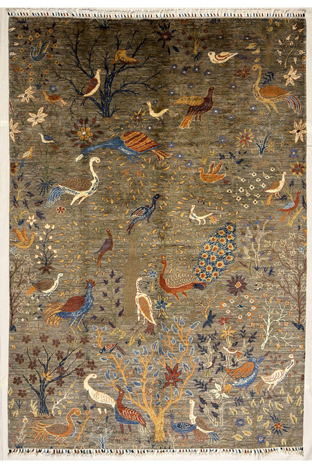 Afghan Rug Hand-Woven Kus Pattern 100% Wool Natural Dye Handicraft ile Elegant Design