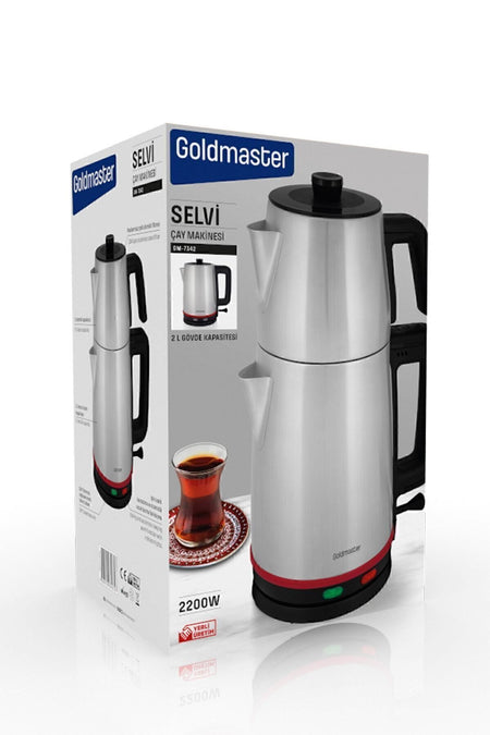 GoldMaster Selvi Red 2200 Watt Dual Heater Stainless Steel Tea Maker and Water Kettle - MALLTURK
