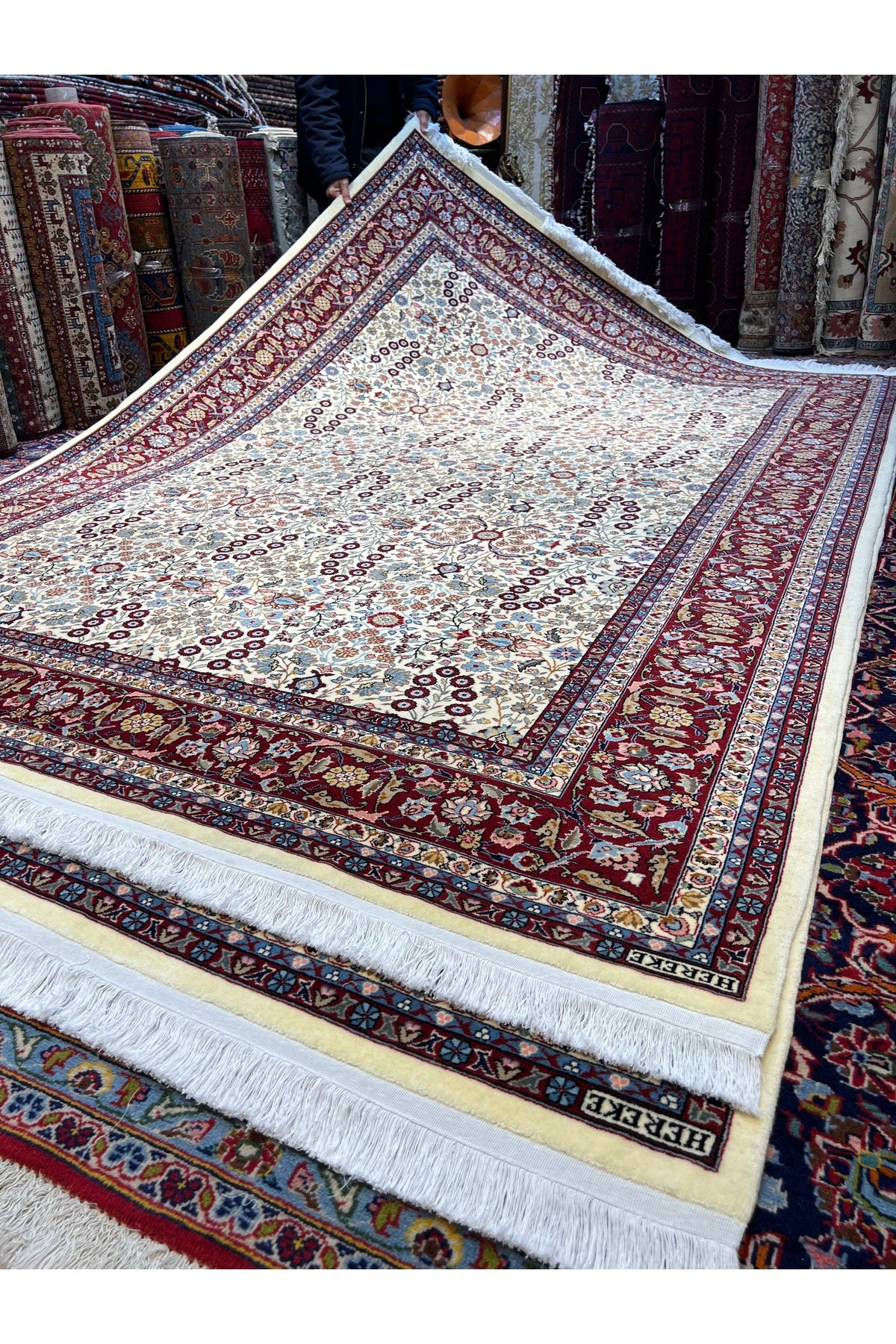 RD RAMAZAN DAG Hand Rug Art Hand-Woven Sumerbank Hereke Rug Signed Seven Mountains Flower Premium Quality Size 300x200 - MALLTURK