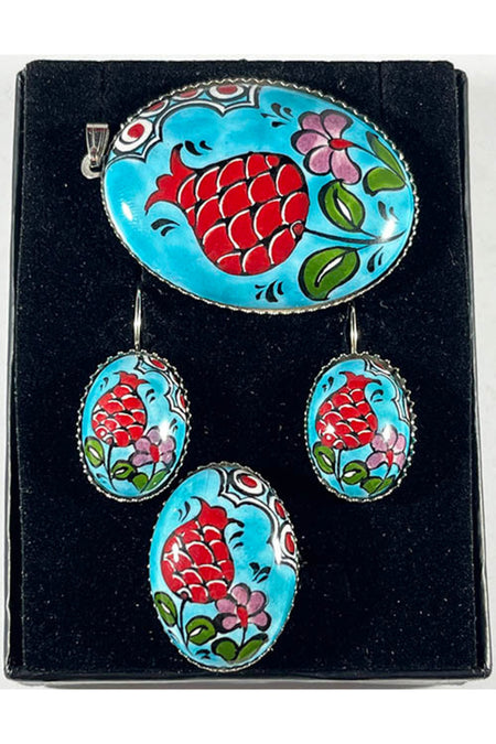 Cini Evi Turquoise Zemine Spring Patterned Tile Jewelry Set - MALLTURK