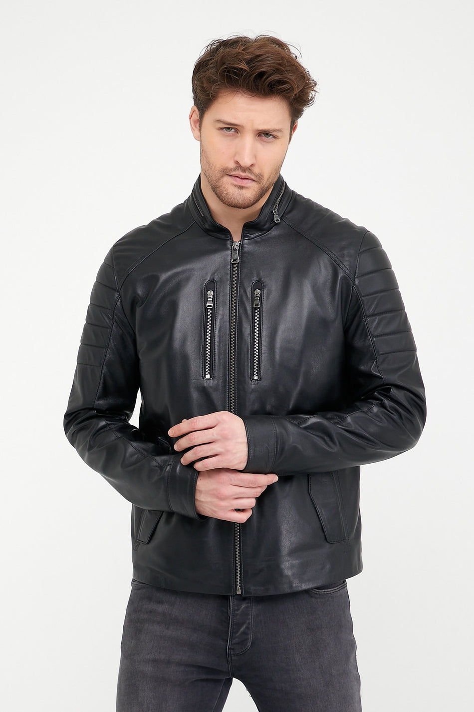 Casaco de cabedal preto Wolf Leather Club