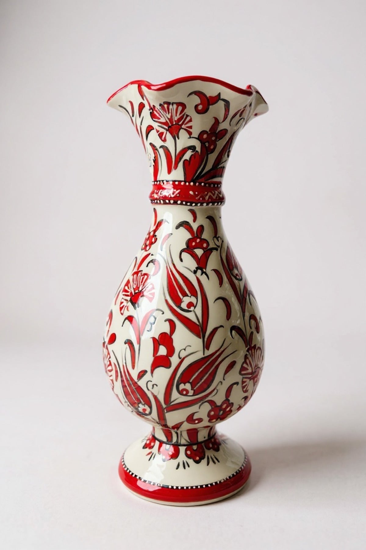 STORESZA Handmade Custom Designed Sable Craftsmanship 30cm Red and White Hyacinth Ceramic Vase - MALLTURK