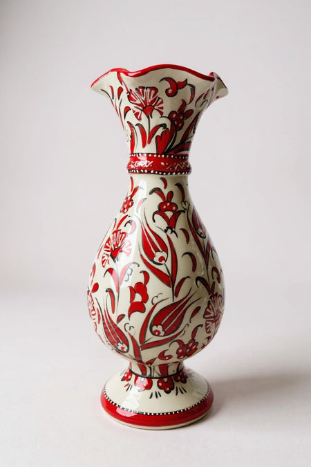 STORESZA Handmade Custom Designed Sable Craftsmanship 30cm Red and White Hyacinth Ceramic Vase - MALLTURK
