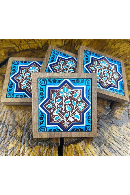 Cini Evi Botanical Patterned Wooden Coaster Set - MALLTURK