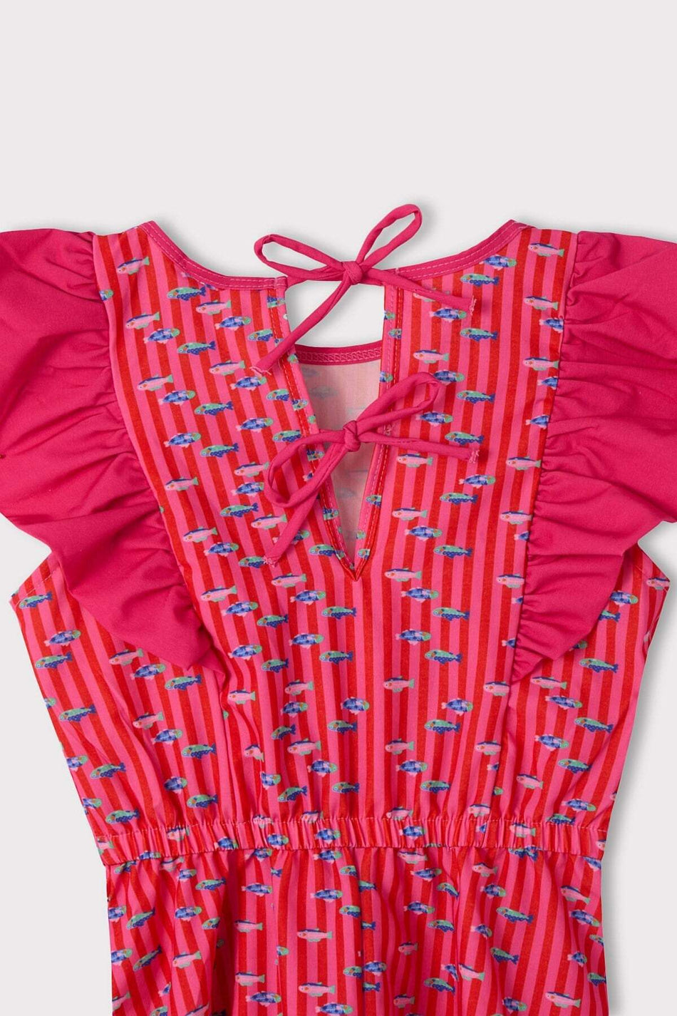 Hasema Fuchsia 3-Piece Girls' Jumpsuit Swimsuit Set with Ruffled Shoulders 7001