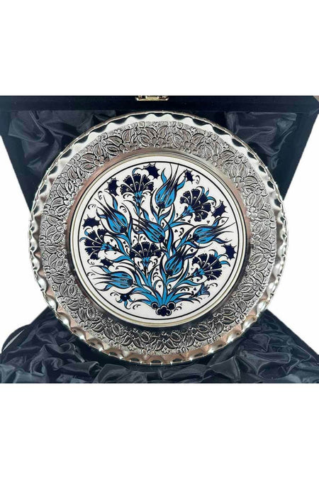Cini Evi Blue Tulip and Carnation Silver Plate 25cm - MALLTURK