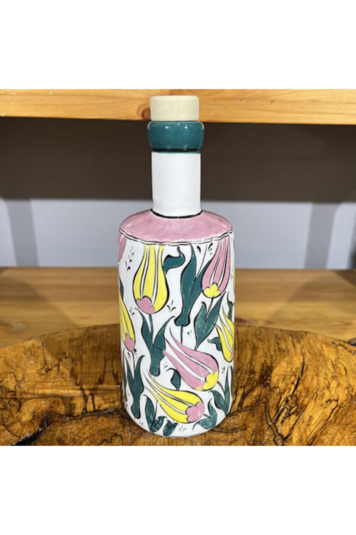 Cini Evi Yellow and Pembe Tulip Patterned Tile Oil Dispenser - MALLTURK