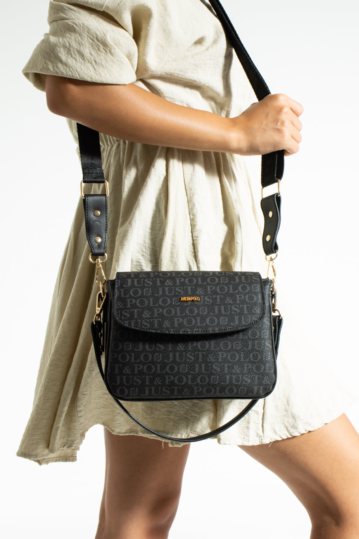 Just Polo Women's Shoulder Bag New Season Fabric MRC Black - MALLTURK