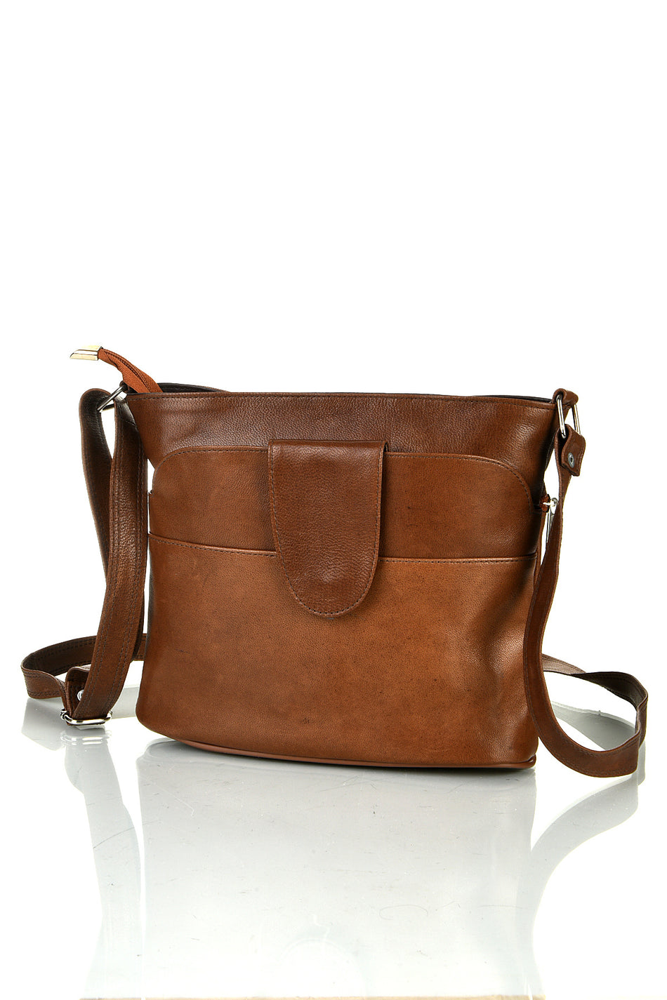 Fubileather Genuine Leather Multi-Compartment Shoulder Bag Brown