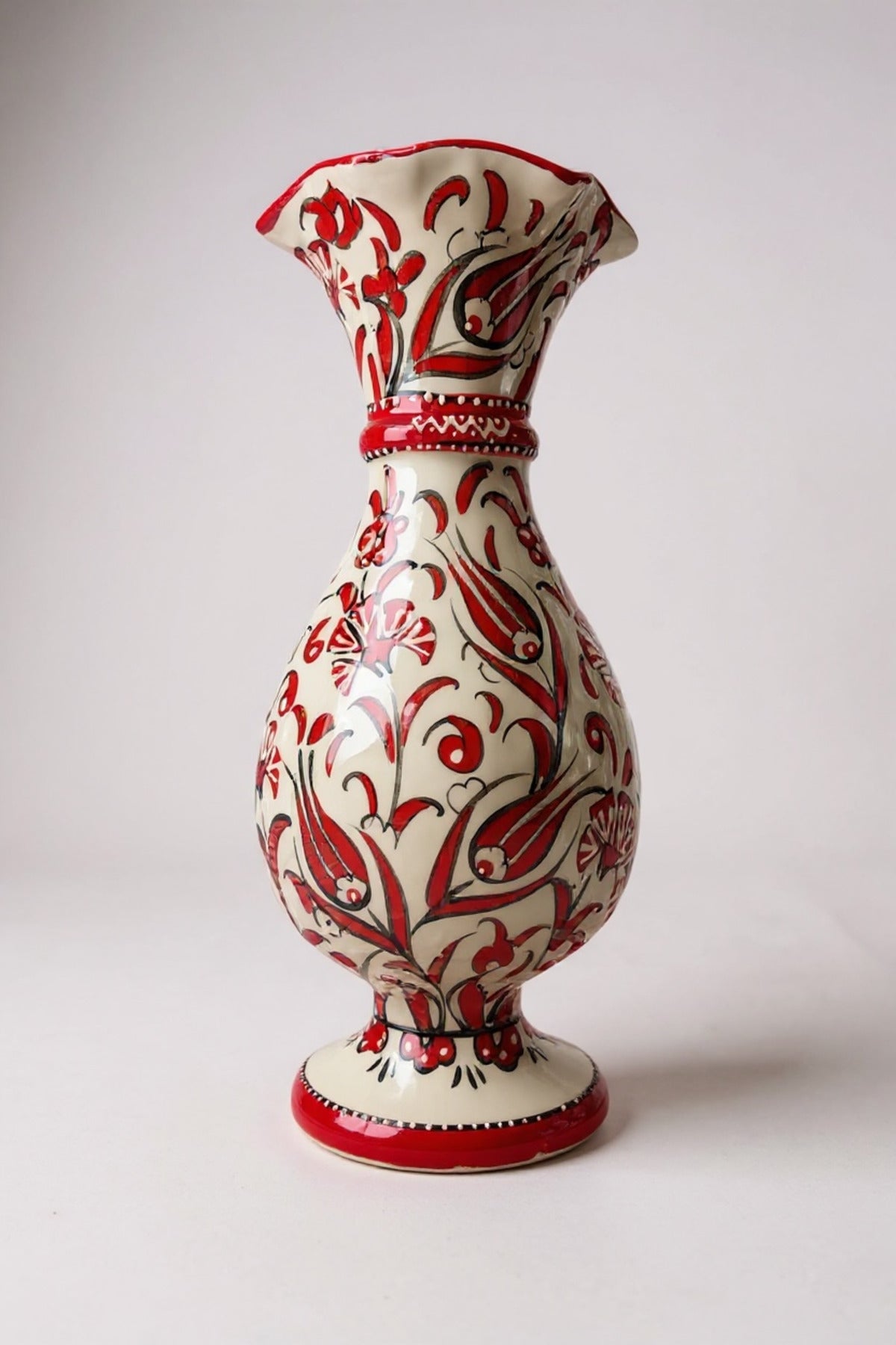 STORESZA Handmade Custom Designed Sable Craftsmanship 30cm Red and White Hyacinth Ceramic Vase - MALLTURK