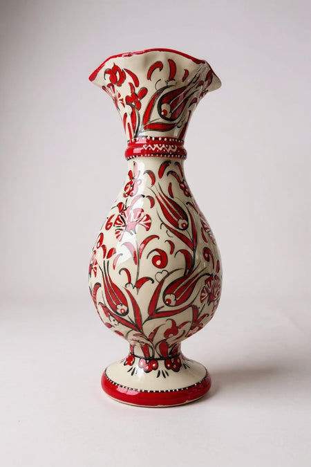 STORESZA Handmade Custom Designed Sable Craftsmanship 30cm Red and White Hyacinth Ceramic Vase - MALLTURK