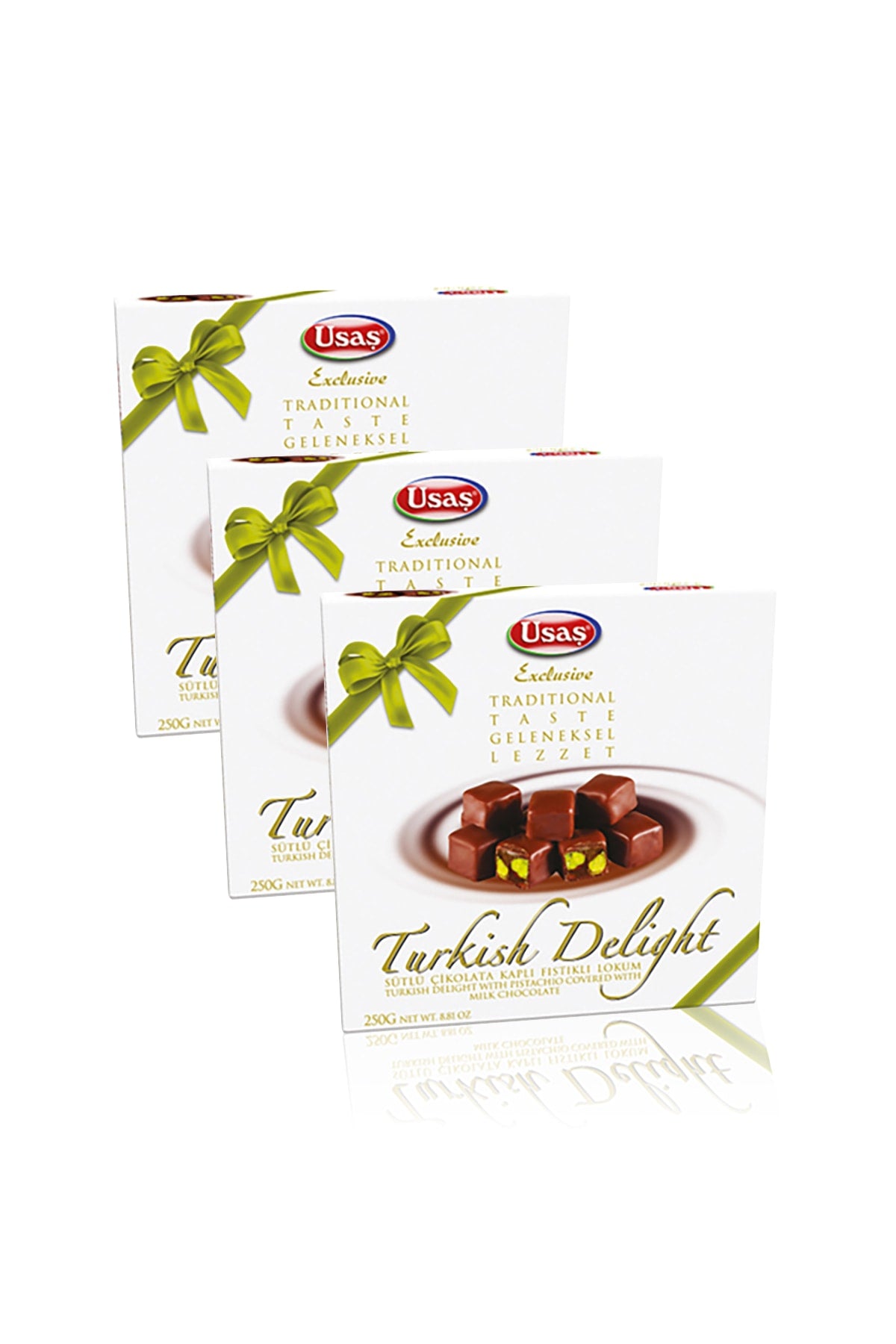 Usas Gift Box Chocolate Coated Pistachio Turkish Delight 3 Pieces - MALLTURK