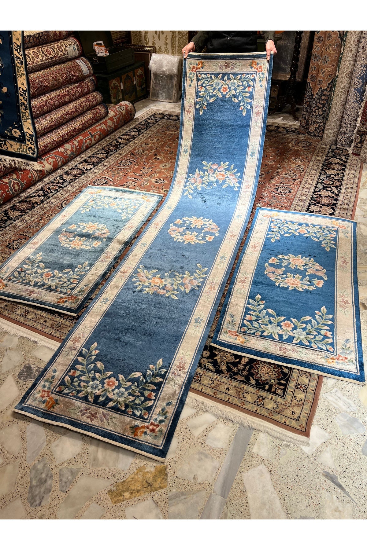 RD RAMAZAN DAG Hand Rug Art Hand-Woven Chinese Silk Runner Three Pieces Available Size 303x70 - MALLTURK