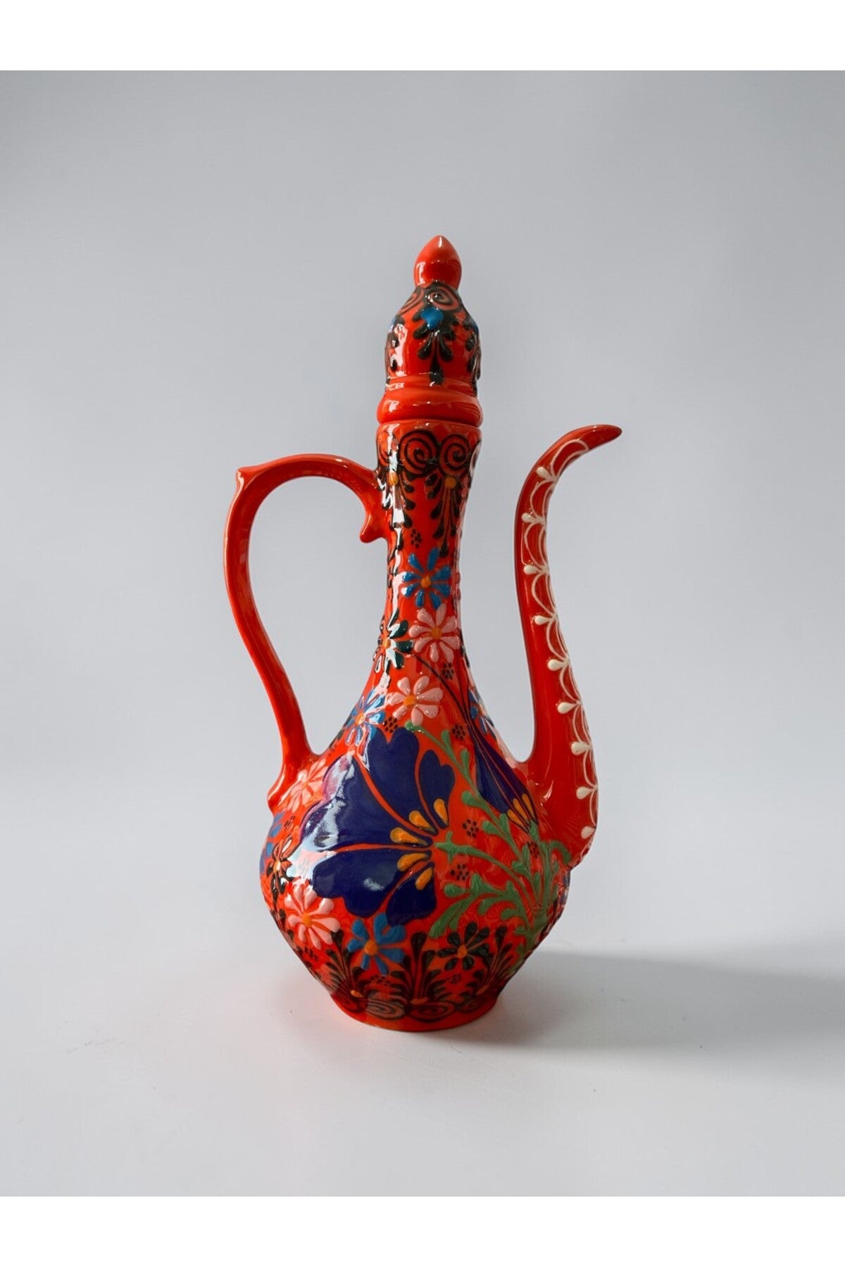 YOOS Handmade 25cm Embossed and Lace Work Delicate Jug Ceramic Vase Orange - MALLTURK