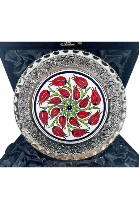 Cini Evi Red Tulips Silver Plate 25cm - MALLTURK