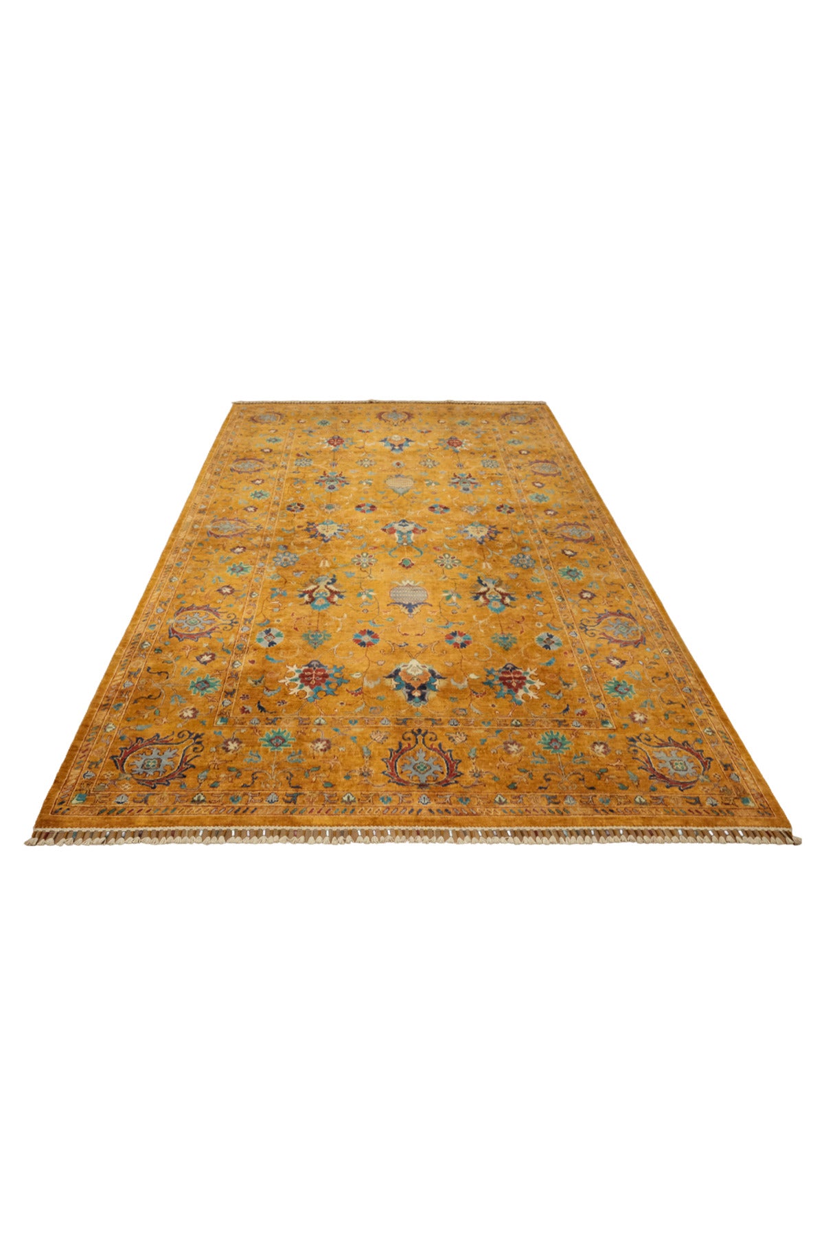 Vog Rug Sultani Handcrafted Orange Anatolian Pattern Pattern Fringed Modern and Traditional Living Room Rug