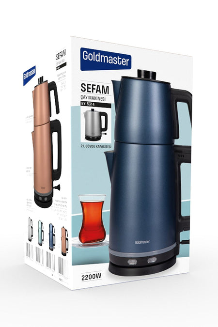GoldMaster Sefam By-5314em 2200 W Stainless Steel Tea Maker Aegean Blue - MALLTURK