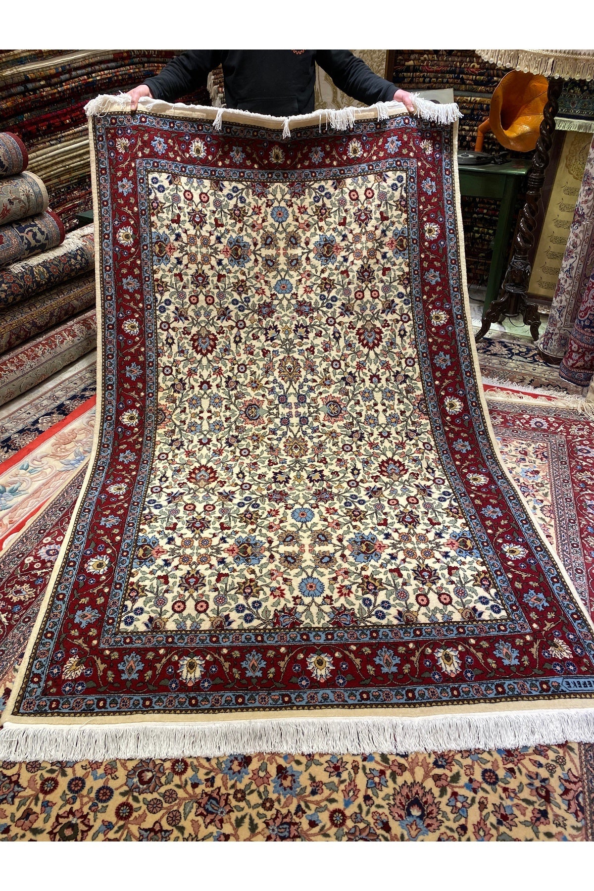 RD RAMAZAN DAG Hand Rug Art Hand-Woven Sumerbank Hereke Rug Lalezar Design Cotton Base Wool Weave olup Natural Dye 3x2 - MALLTURK