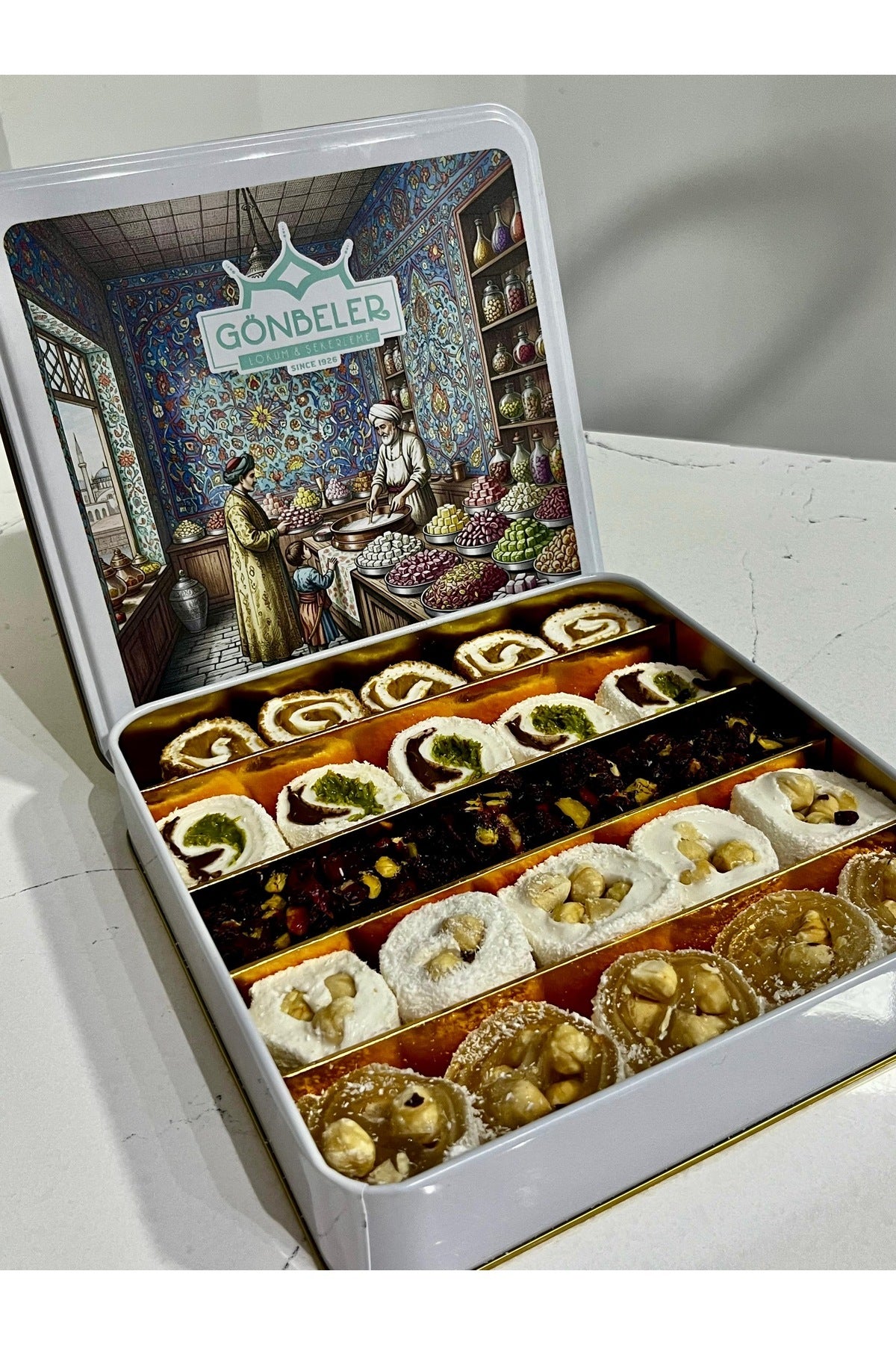 Gonbeler osmanli motif cinili desen Assorted Turkish Delight 650 g - MALLTURK